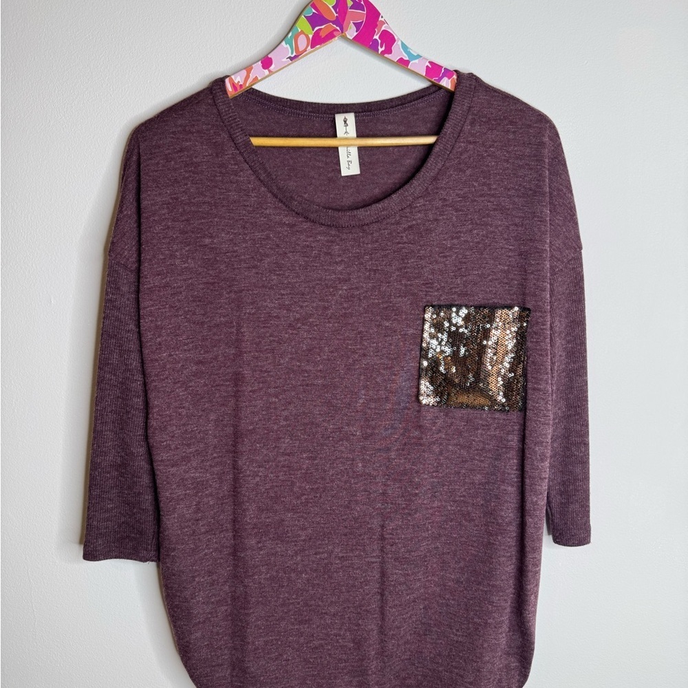 Vanilla Bay | Maroon/Purple Sequin Pocket Women's Top | Size Medium - Picture 2 of 8